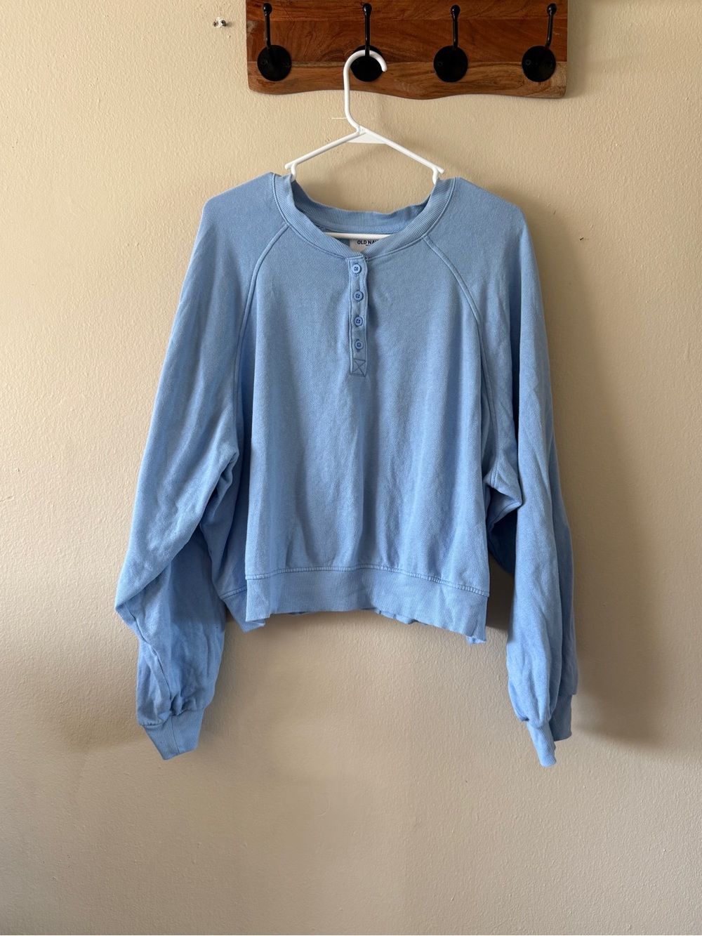 Old Navy Light Blue Fleece Raglan Sleeve Henley Sweatshirt Athleisure Size XL